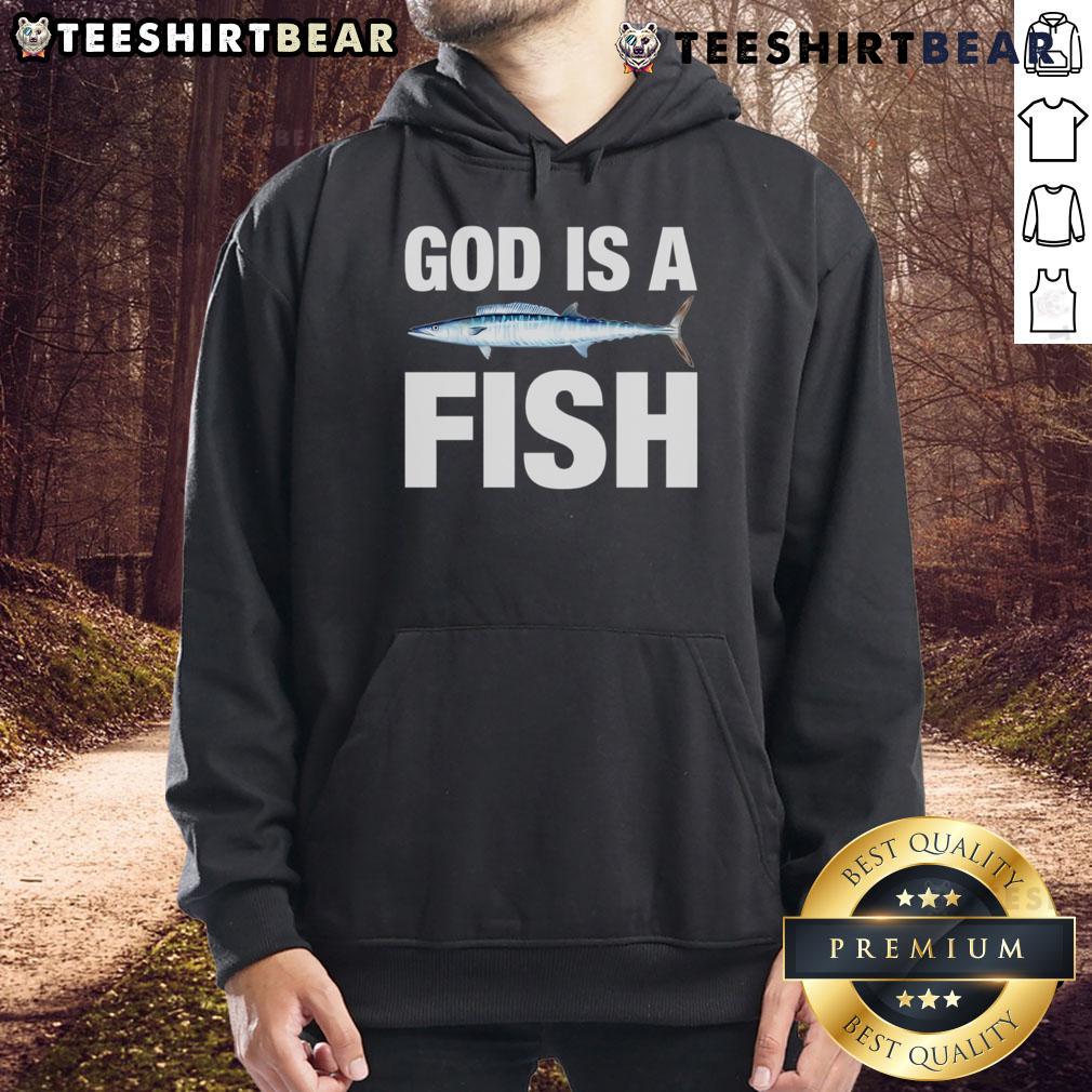 Top God Is A Fish Hoodie featuring a unique design with vibrant colors and a comfortable fit for casual wear.