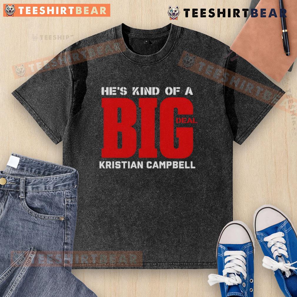Alt Text: Kristian Campbell in a stylish washed t-shirt from the 'Top Hes Kind Of A Big Deal' collection.