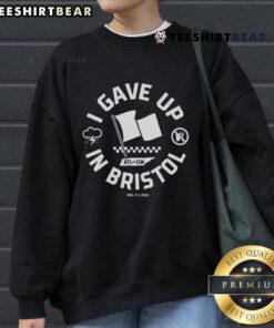 Casual Top I Gave Up in Bristol sweatshirt displayed on a hanger, showcasing its stylish design and unique branding.