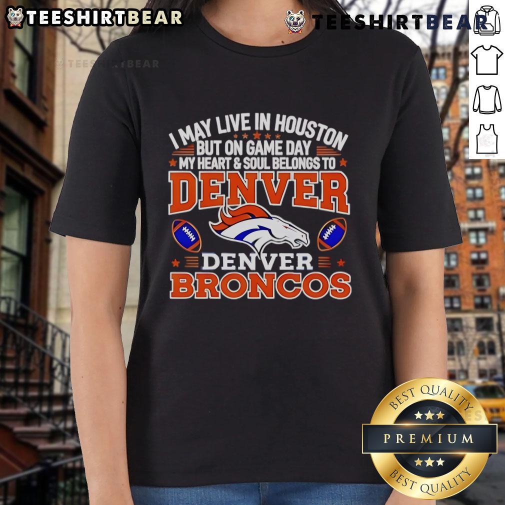 Alt Text: Houston womens tee featuring Denver Broncos pride, perfect for game day and showing team spirit.