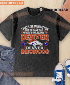 Denver Broncos washed t-shirt for fans, showcasing loyalty on game day, perfect for Houston residents supporting Denver.