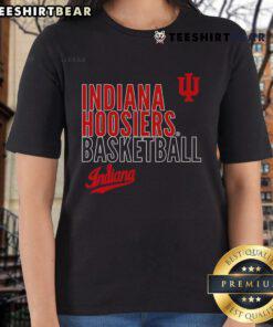 Top Indiana Hoosiers basketball text logo overlay on a stylish ladies tee, perfect for fans and sportswear enthusiasts.