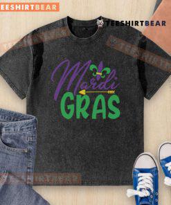 Top Mardi Gras washed t-shirt featuring vibrant colors and festive designs, perfect for celebrating Mardi Gras.