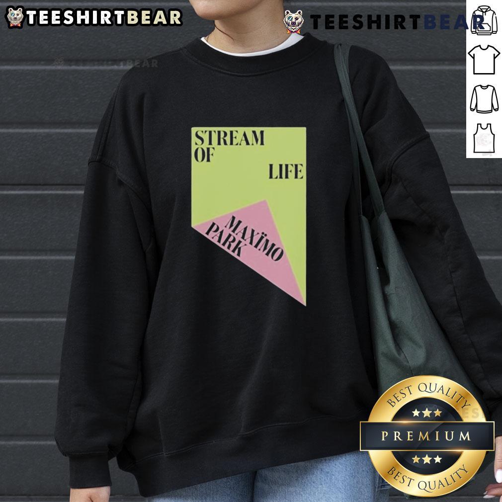 Alt Text: Cozy Top Maximo Park Stream of Life sweatshirt featuring vibrant graphics and soft fabric, perfect for fans.