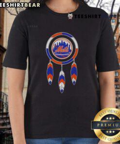 Top Native American Indians X New York Mets baseball ladies tee showcasing vibrant design and team spirit.