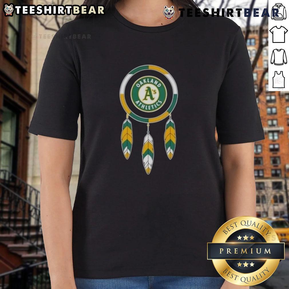 Top Native American Indians Oakland Athletics baseball ladies tee featuring vibrant team colors and logo design.