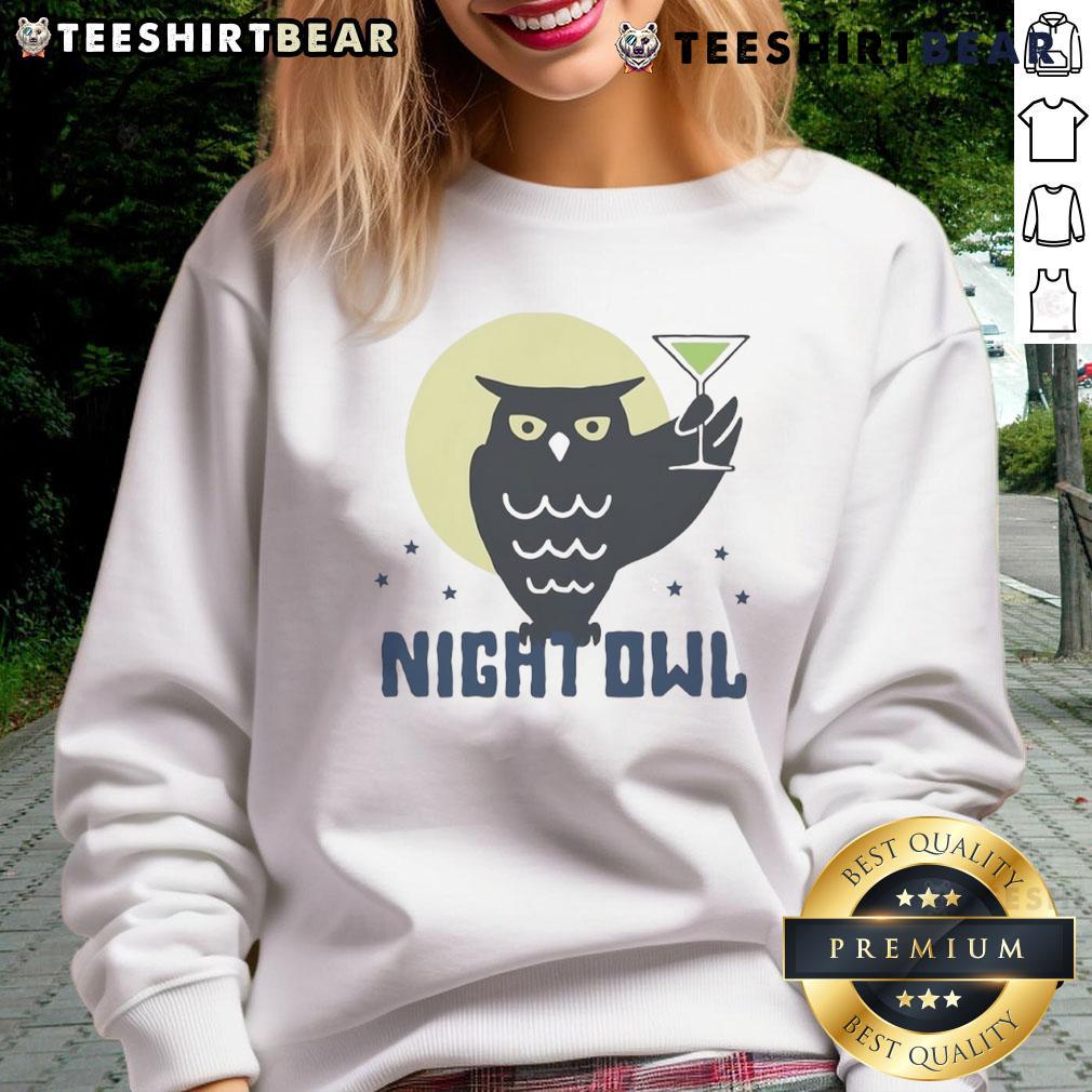 Cozy Top Night Owl Cocktail sweatshirt featuring a fun graphic design, perfect for owl lovers and cocktail enthusiasts.