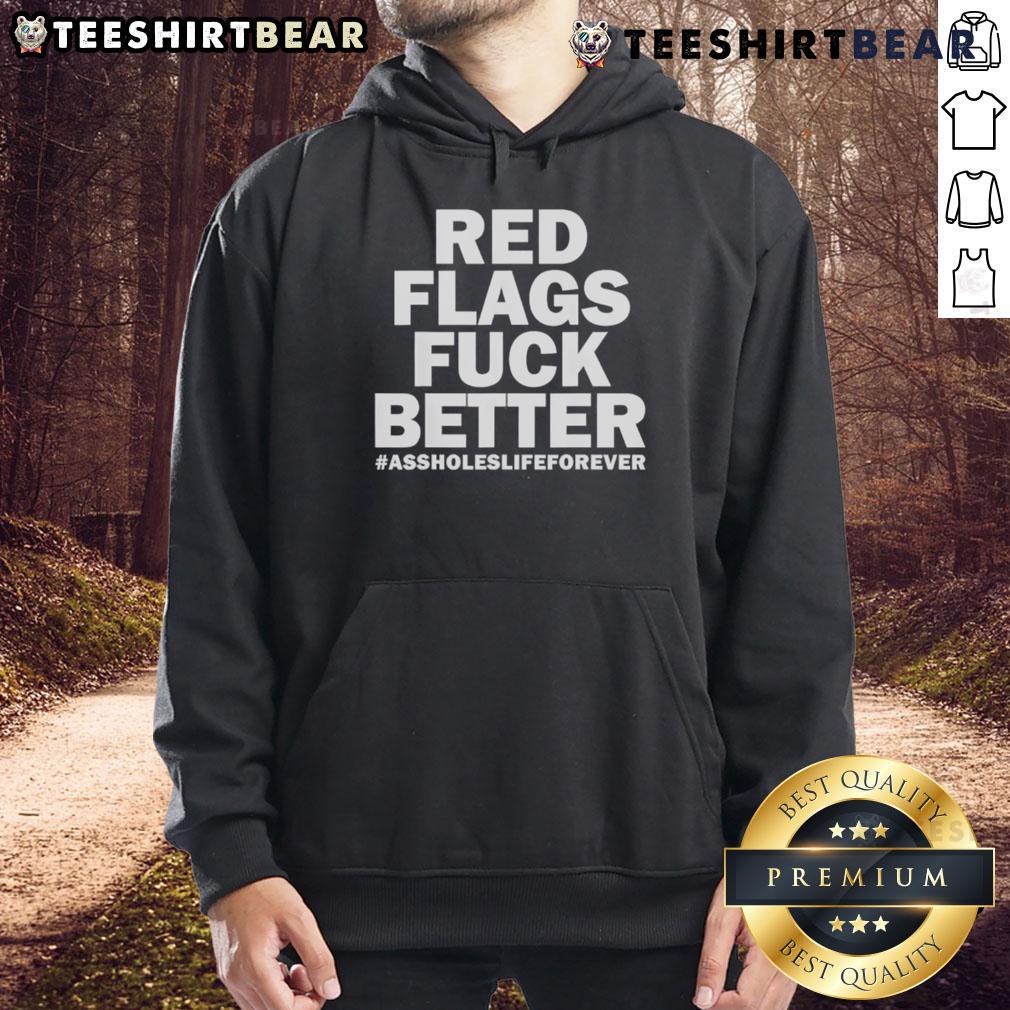 Top Red Flags hoodie featuring bold text design, perfect for expressing humor about life's challenges and relationships.