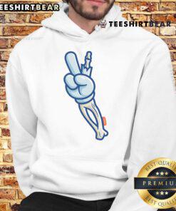 Alt Text: Peaceful skeleton in a hippie hoodie making a victory sign, showcasing a vibrant 'Top-Skelly' design.