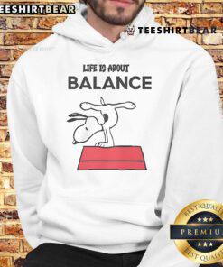 Top Snoopy Life Is About Balance Hoodie featuring a playful Snoopy design, perfect for casual wear and fans of Peanuts.
