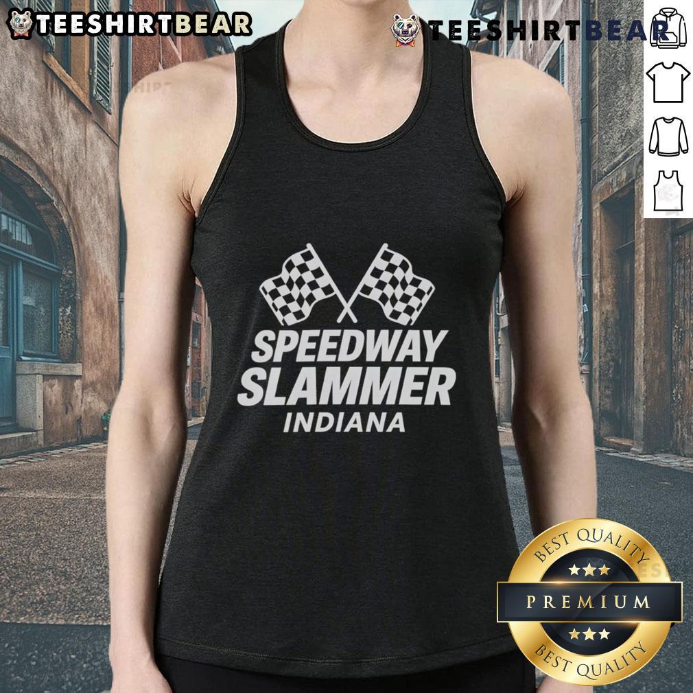 Top Speedway Slammer Indiana Flag Tank Top featuring vibrant colors and a bold design, perfect for racing fans.