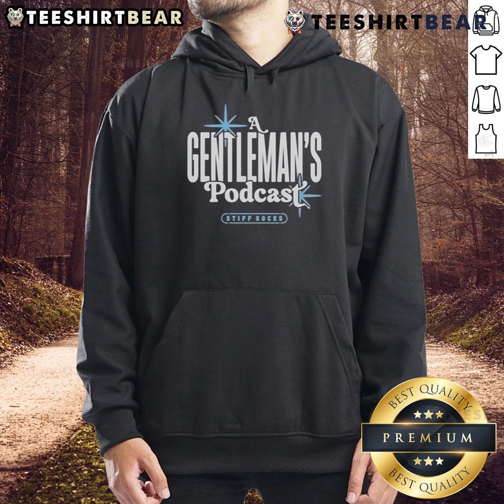 Cozy hoodie featuring 'Top Stiff Socks Podcast' logo, perfect for fans of A Gentleman's Podcast.