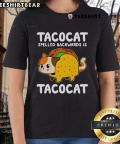 Top Tacocat Spelled Backwards Is Tacocat New Ladies Tee featuring a playful cat graphic on a stylish women's shirt.