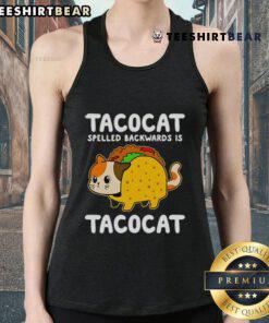 Trendy tank top featuring 'Tacocat' graphic, showcasing playful design and style for cat lovers.