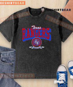 Alt Text: Top Texas Rangers team badge washed t-shirt featuring a vintage design and comfortable fit for fans.