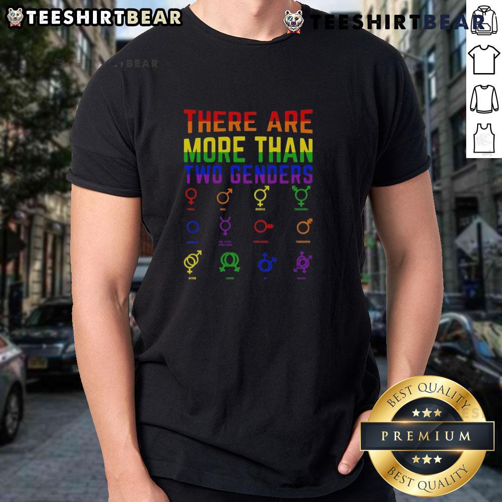 Top There Are More Than 2 Genders T-Shirt showcasing a bold graphic design promoting gender diversity and inclusion.