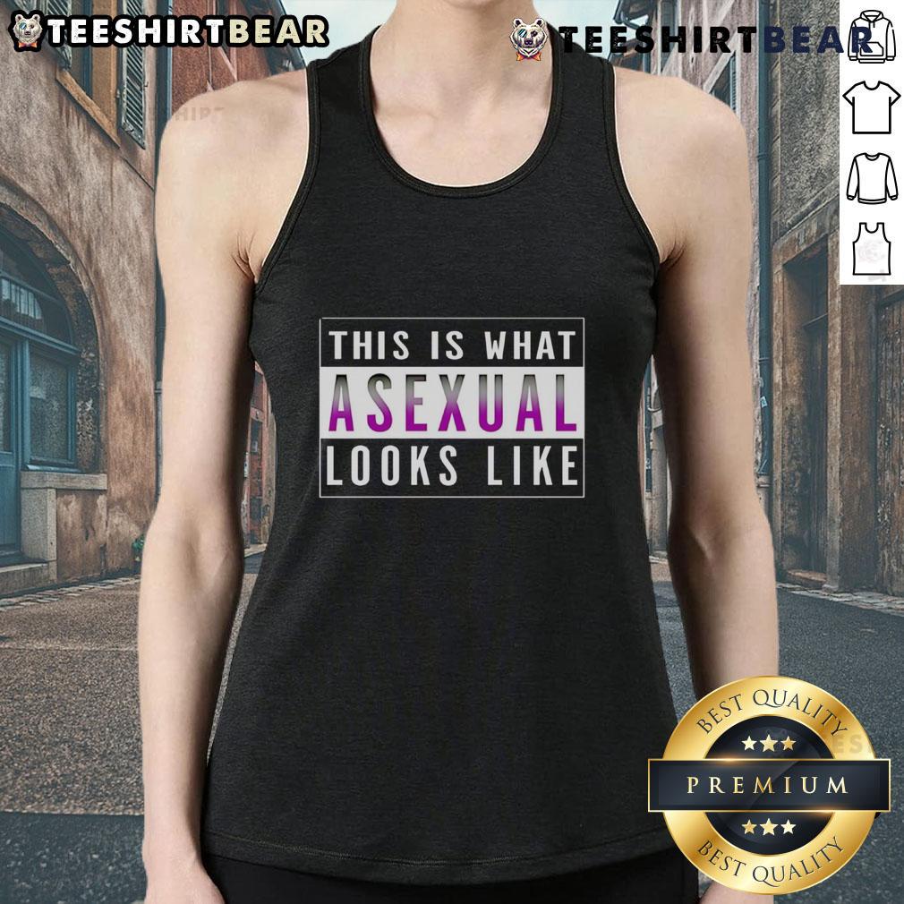 Asexual pride tank top featuring vibrant colors and bold text, perfect for showcasing asexual identity and pride.