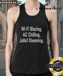 Blazing AC chilling Jollof steaming tank top design showcasing vibrant colors and playful graphics for summer vibes.