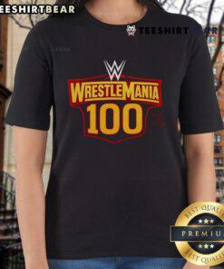 Alt Text: Top WrestleMania 100 Best Of Pro Wrestling Ladies Tee featuring iconic wrestling graphics and stylish design.