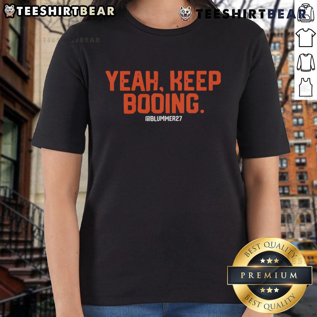 Top Yeah Keep Booing Ram Ladies Tee showcasing a stylish design perfect for fans of spirited sportswear.