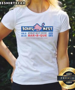 Awesome Boars Nest World's Best Tasting Bar-B-Que ladies tee featuring a stylish design and vibrant colors for BBQ lovers.