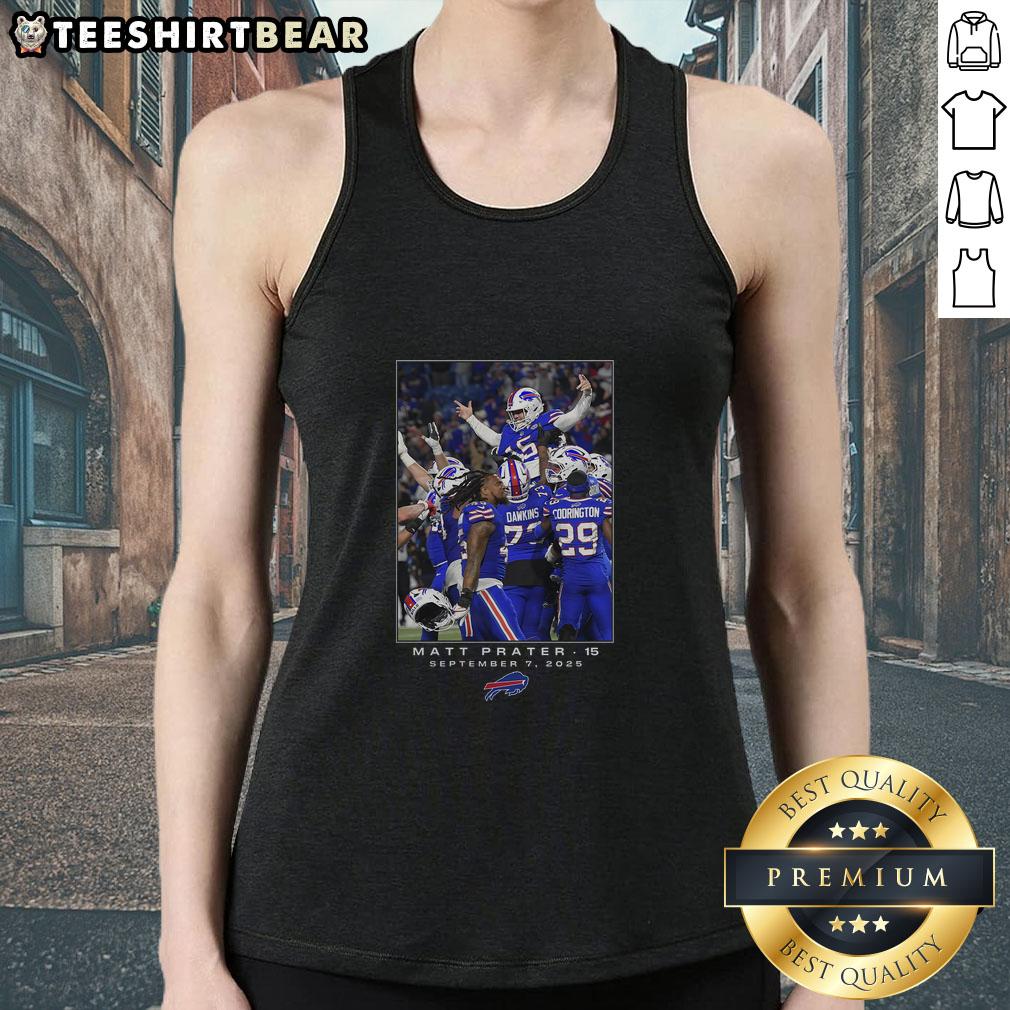 Awesome Buffalo Bills Matt Prater black NFL tank top featuring flash design for Week 1, perfect for game day.