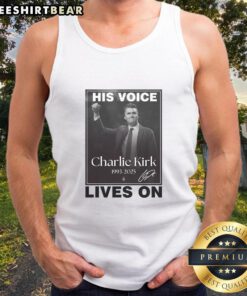 Awesome Charlie Kirk His Voice Lives On memorial tank top, featuring a vibrant design honoring his impactful message.
