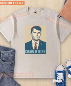 Awesome Charlie Kirk poster graphic on a washed t-shirt, perfect for fans of conservative activism and stylish apparel.