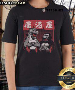 Awesome Giant Movie Monsters Bar: Kong and Godzilla graphic on a stylish ladies tee, perfect for fans of classic films.