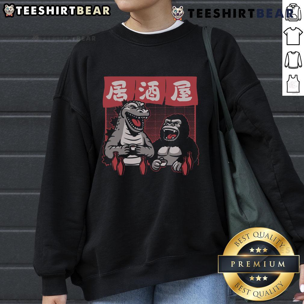 Alt Text: Awesome Giant Movie Monsters sweatshirt featuring Bar Kong and Godzilla, perfect for fans of epic monster films.