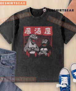 Alt Text: Awesome Giant Movie Monsters Bar T-Shirt featuring Kong and Godzilla, perfect for fans of iconic monster films.