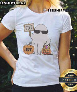 Awesome Halloween FDT Ghost Ladies Tee featuring spooky ghost graphics and a stylish design for Halloween fun.