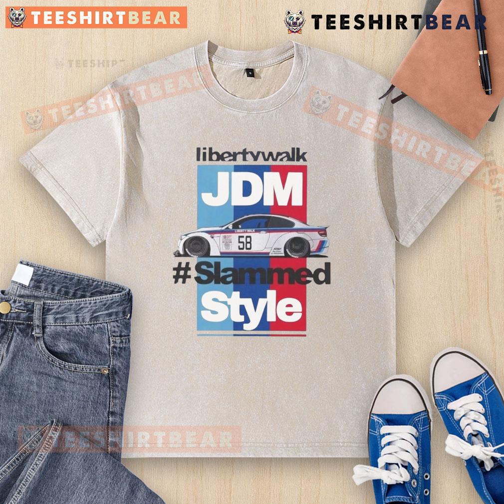 Awesome Liberty Walk JDM Slammed Style washed t-shirt featuring a stylish car graphic and comfortable fit.