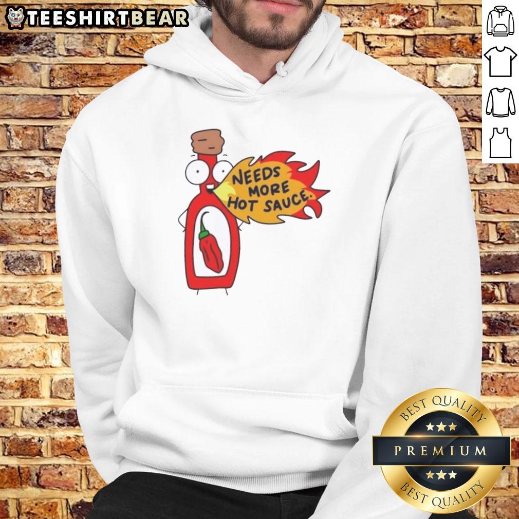 Cartoon hoodie featuring 'Awesome Needs More Hot Sauce' design, perfect for spicy food lovers and hot sauce enthusiasts.