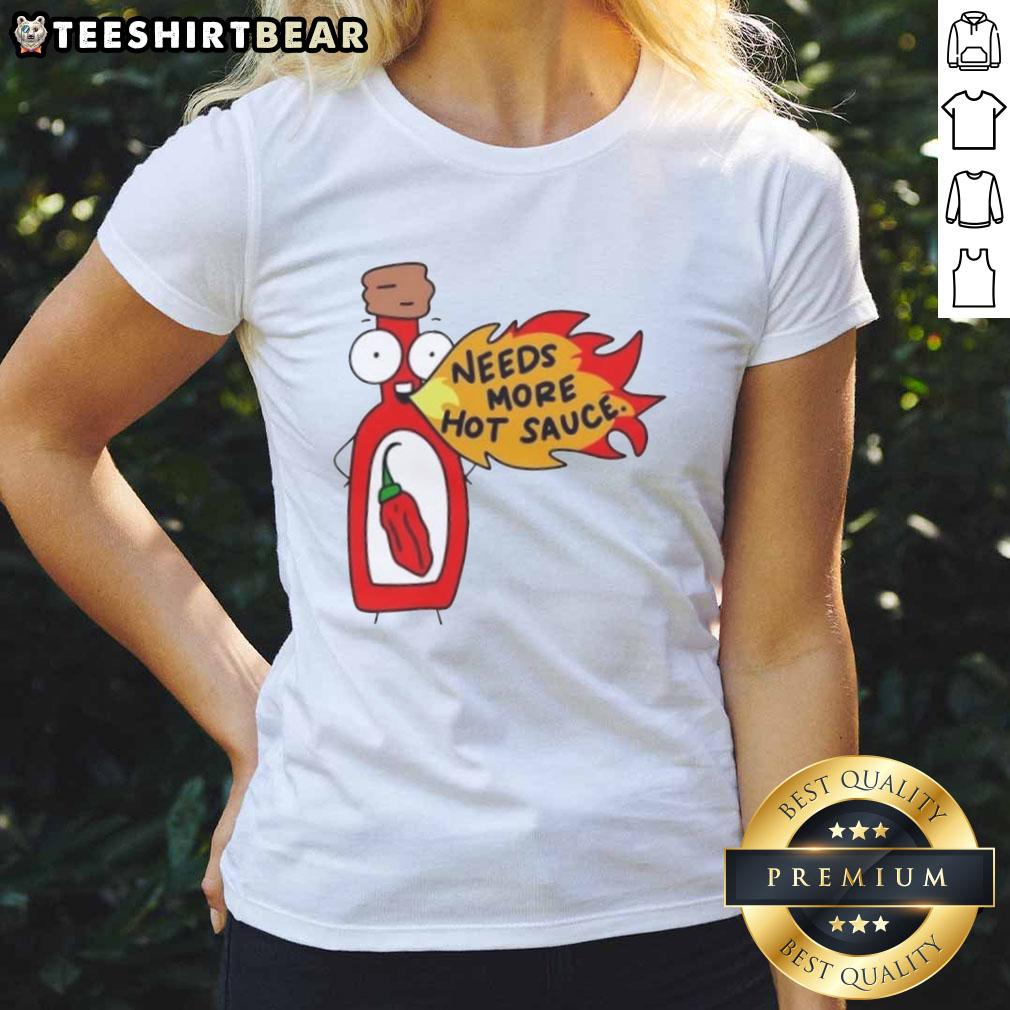 Cartoon of a lady craving hot sauce on a tee, perfect for spicy food lovers. Awesome Needs More Hot Sauce design.