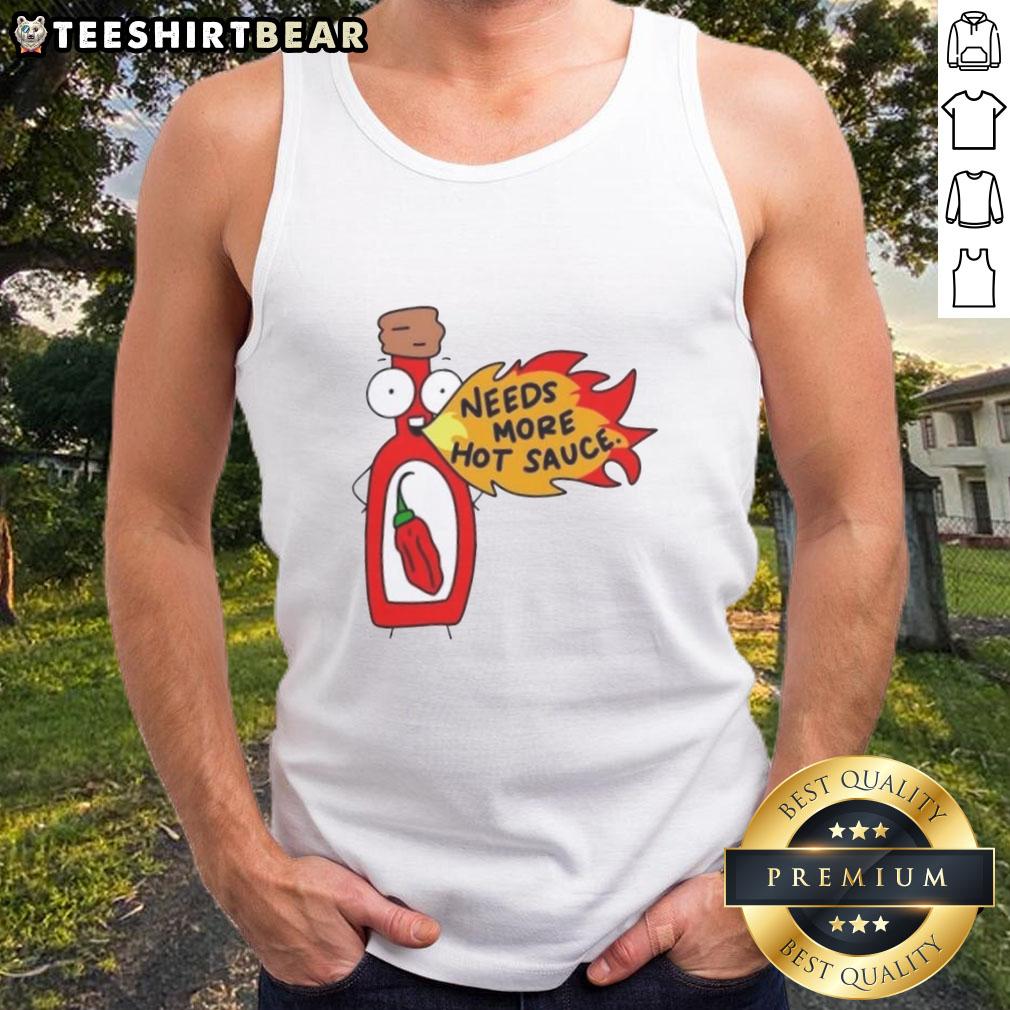 Cartoon of a spicy food tank top with 'Awesome Needs More Hot Sauce' text, perfect for hot sauce lovers and foodies.