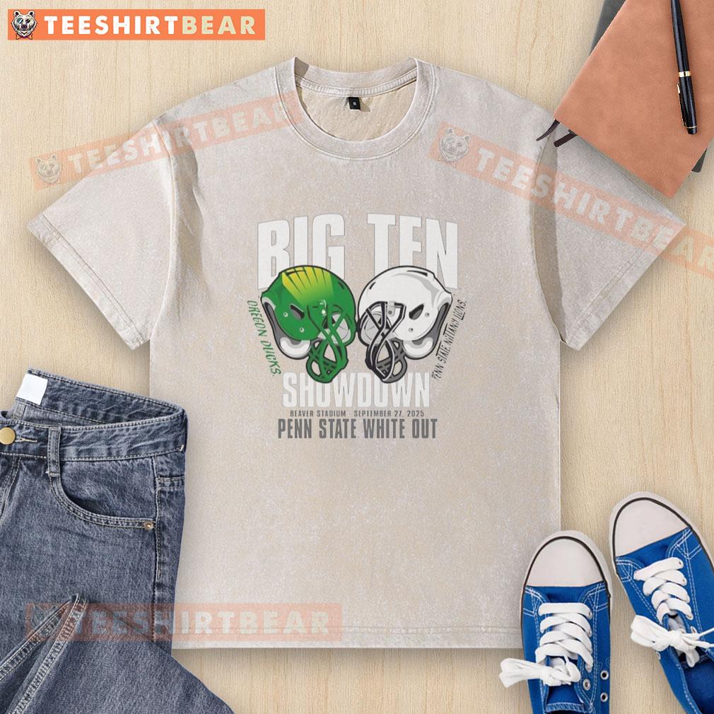Alt Text: Awesome Penn State Nittany Lions dueling Oregon Ducks Big Ten 2025 White Out washed T-shirt design
