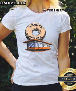 Awesome Randy's Donut Shop ladies tee featuring a vibrant donut graphic and stylish design, perfect for donut lovers.