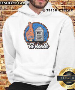 Awesome Rip Here Lies A Beloved Fan Bled Orange And Blue Til Death Hoodie, showcasing vibrant colors and unique design.