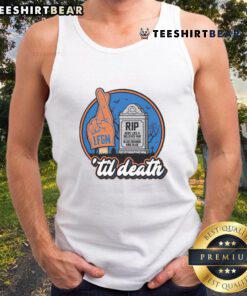 Alt Text: Awesome Rip Here Lies A Beloved Fan Orange and Blue Tank Top showcasing team spirit and dedication.