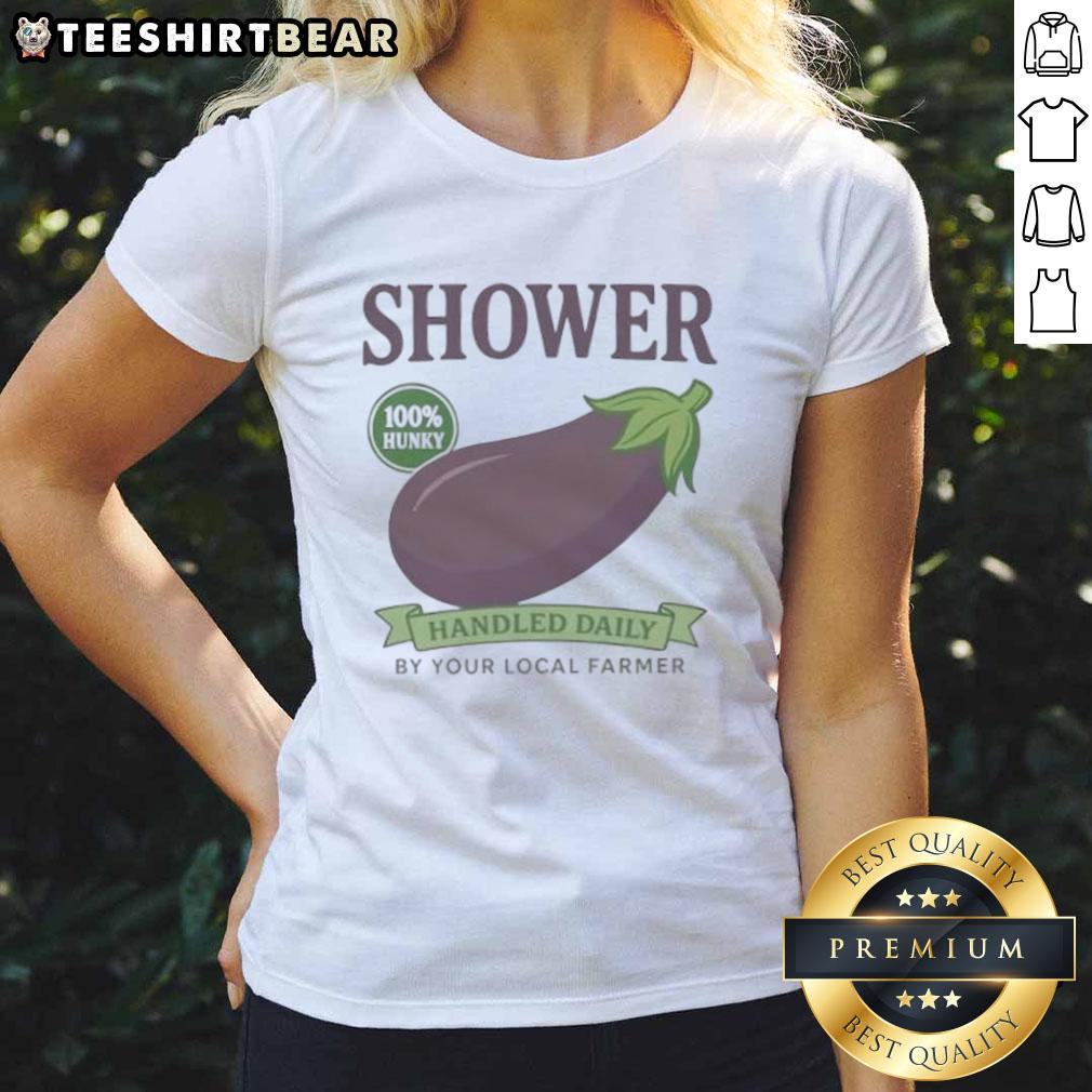 Alt Text: Vintage eggplant handled tee featuring Awesome Shower design, crafted by local farmer ladies for daily wear.