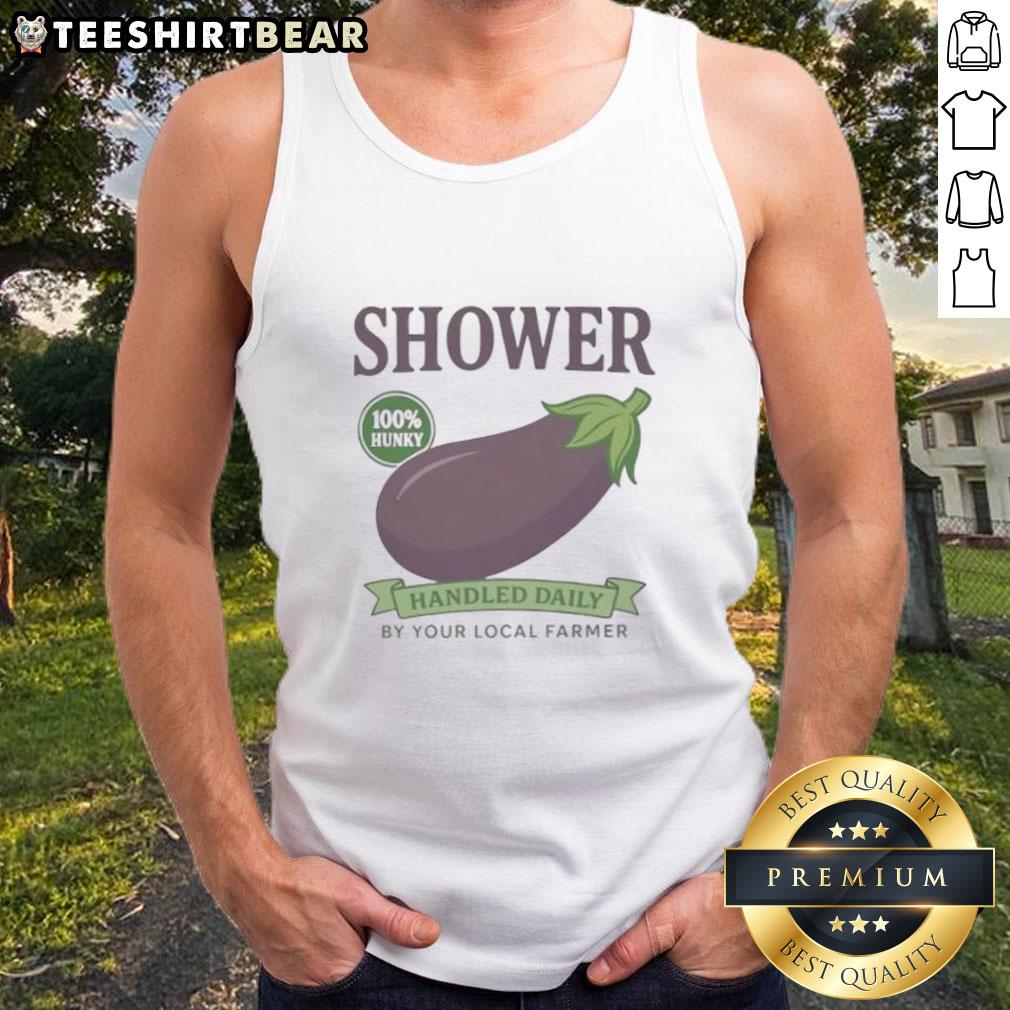 Vintage eggplant handled tank top featuring 'Awesome Shower' design, perfect for farmers and casual wear enthusiasts.