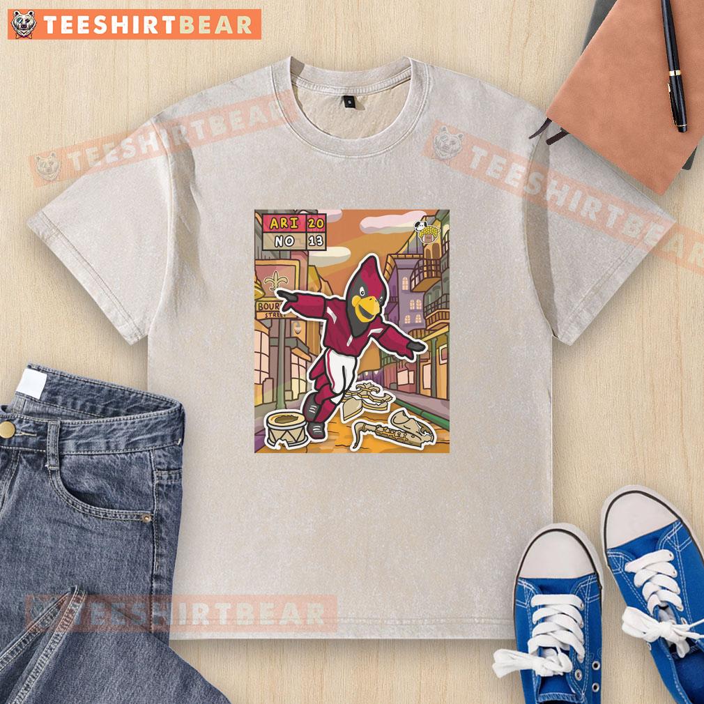 Arizona Cardinals go marching in for the win, featuring a washed t-shirt design celebrating their victory over the Saints.