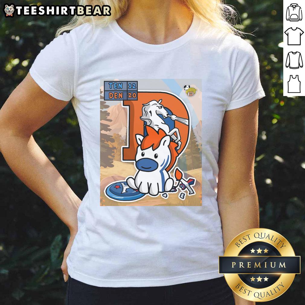 Denver Broncos tee celebrating opening day win over Tennessee Titans, featuring a stylish design for ladies.