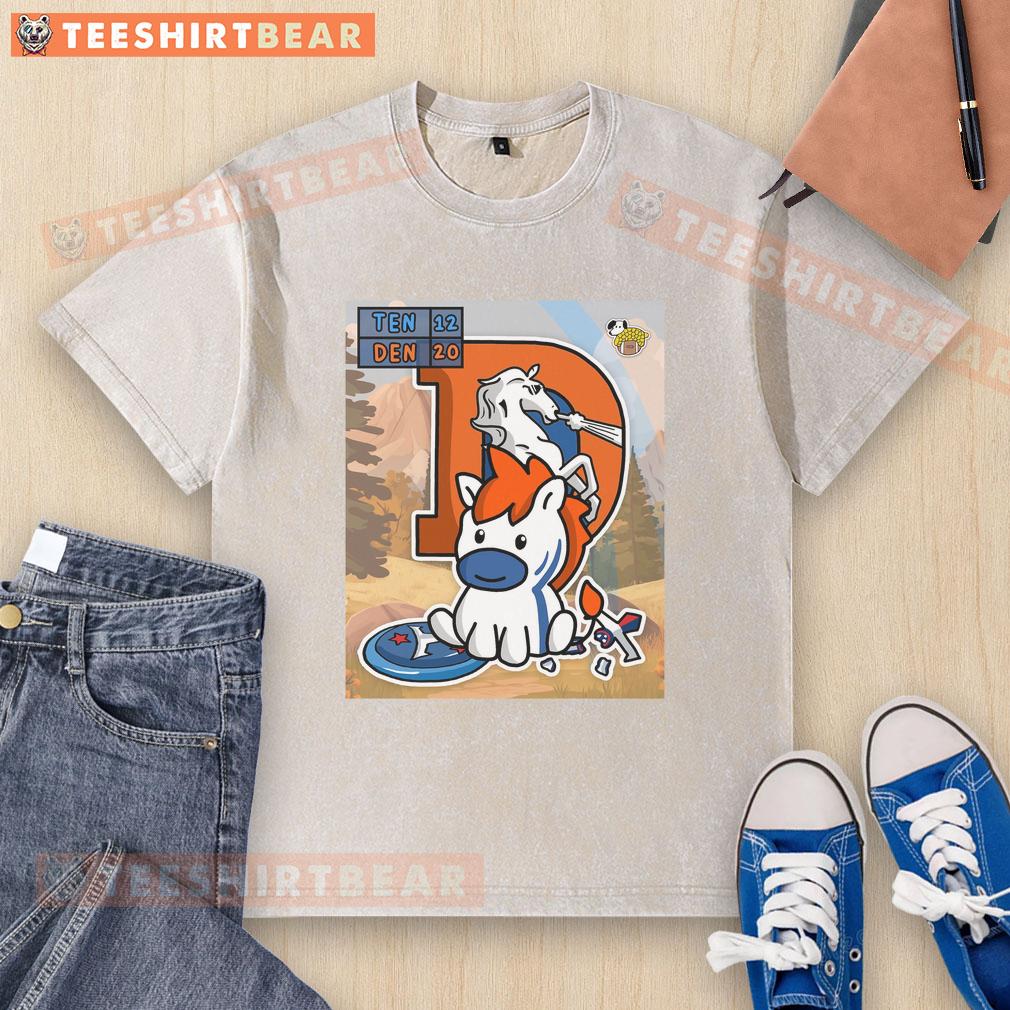 Denver Broncos players in 'saddled up with a W' t-shirt celebrate opening day win against Tennessee Titans.