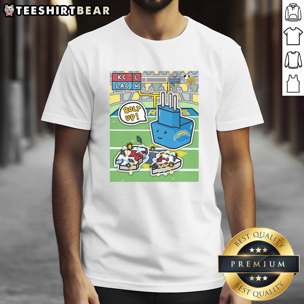 Awesome Los Angeles Chargers Powered Up in Brazil T-Shirt celebrating victory over Kansas City Chiefs.