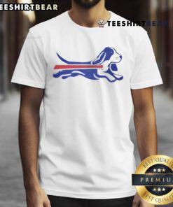 Alt Text: Cute Bassett Hound Buffalo Bills football parody logo t-shirt featuring a playful dog design for NFL fans.