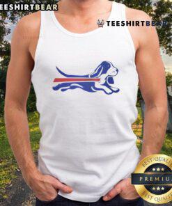 Alt Text: Cute Bassett Hound parody logo on a Buffalo Bills football tank top, perfect for dog lovers and sports fans.