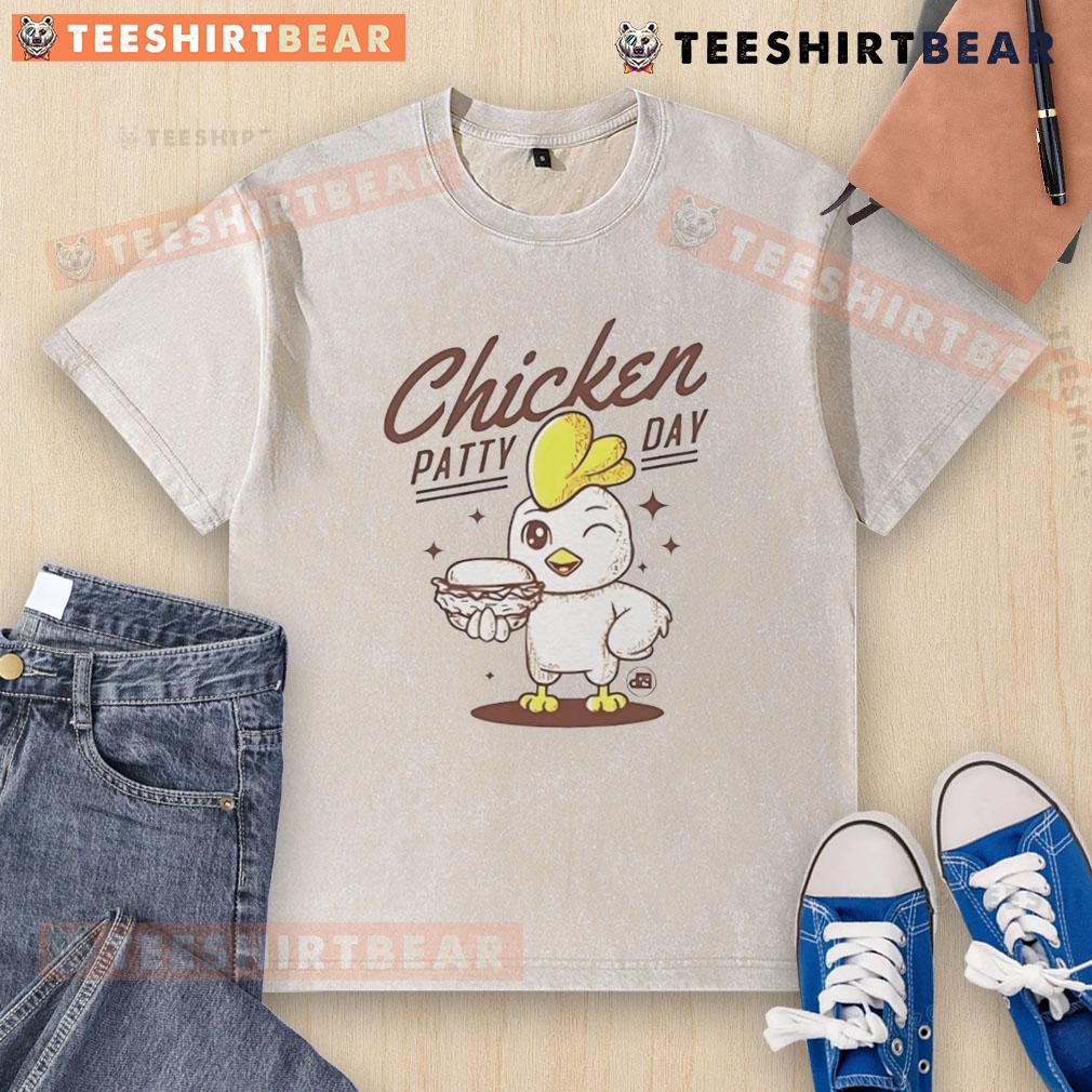 Cute Chicken Patty Day washed t-shirt featuring a playful chicken graphic, perfect for casual wear and chicken lovers.