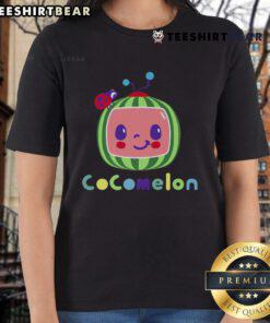Alt Text: Cute Cocomelon cartoon watermelon character on a stylish ladies tee, perfect for fans of Cocomelon apparel.